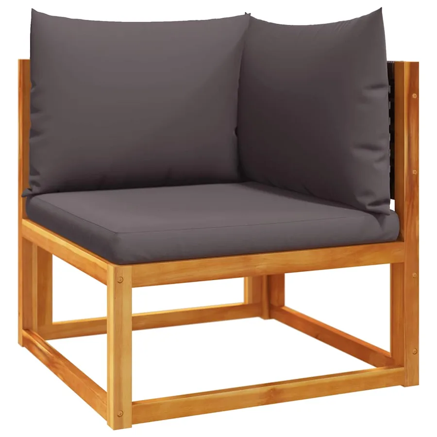 Canapé d'angle de jardin avec coussins en bois d'acacia et rotin - 2