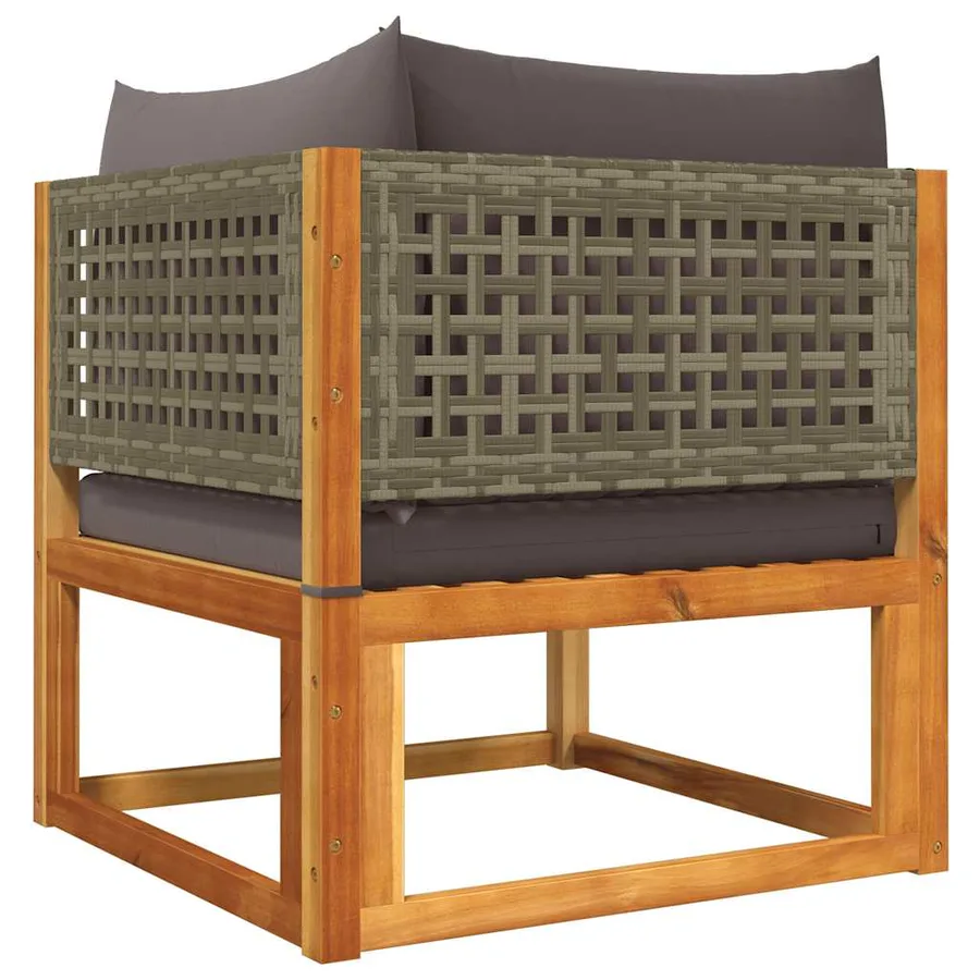 Canapé d'angle de jardin avec coussins en bois d'acacia et rotin - 6
