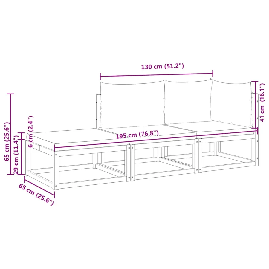 Ensemble de canapés de jardin 3 pièces avec coussins, bois d'acacia et corde, - 13