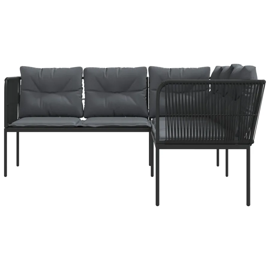 Canapé de jardin avec coussins forme de L noir acier textilène - 4