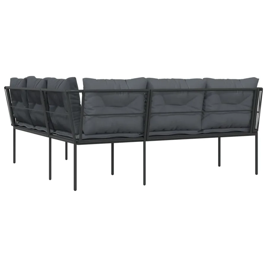 Canapé de jardin avec coussins forme de L noir acier textilène - 6