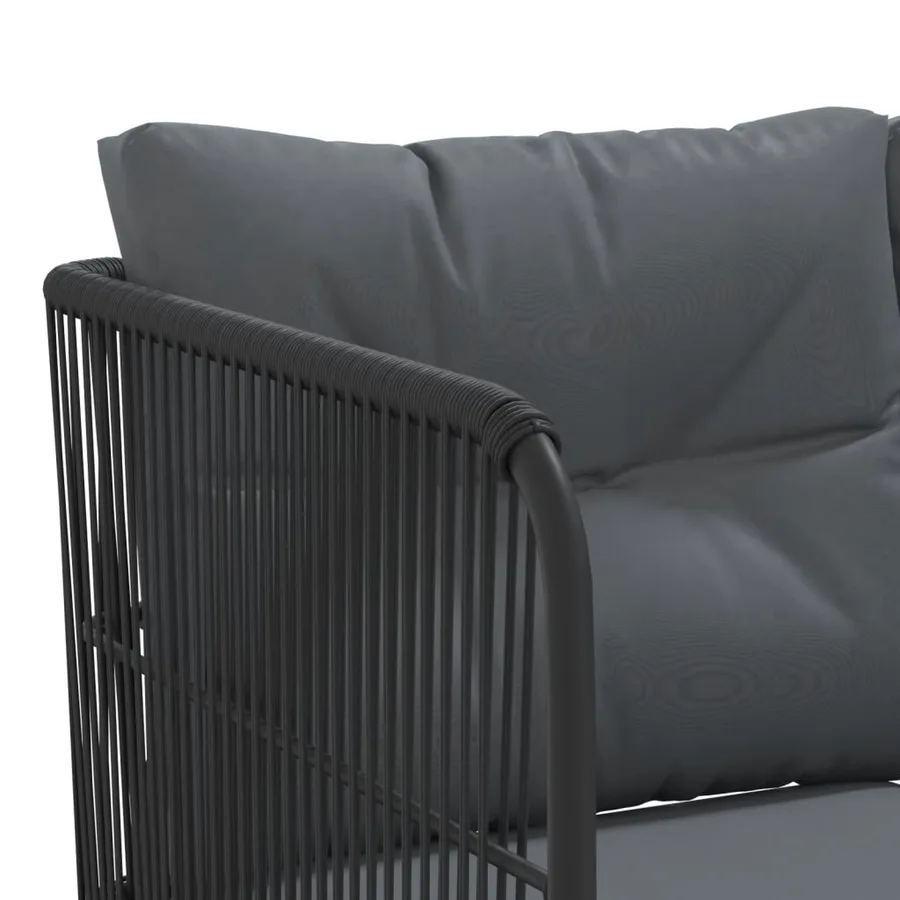Canapé de jardin avec coussins forme de L noir acier textilène - 7