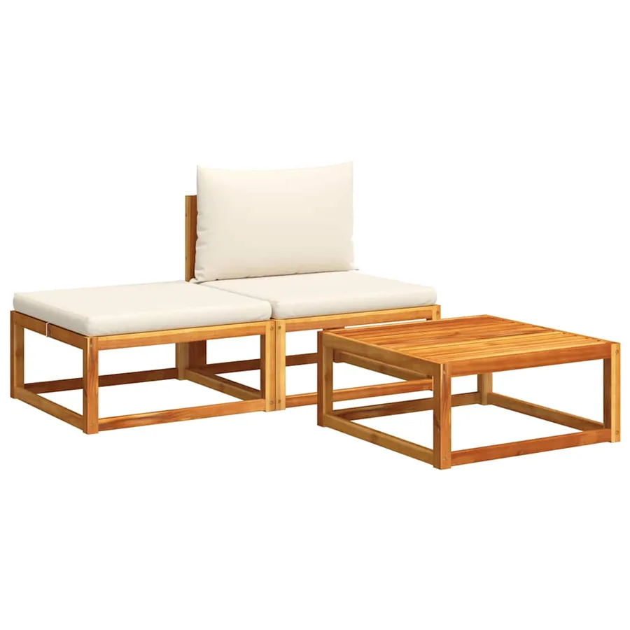 Ensemble de canapés de jardin 3 pièces avec coussins en bois d'acacia et rotin - 2