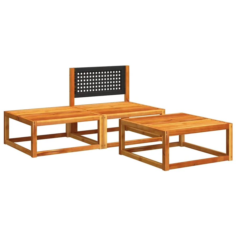 Ensemble de canapés de jardin 3 pièces avec coussins en bois d'acacia et rotin - 3