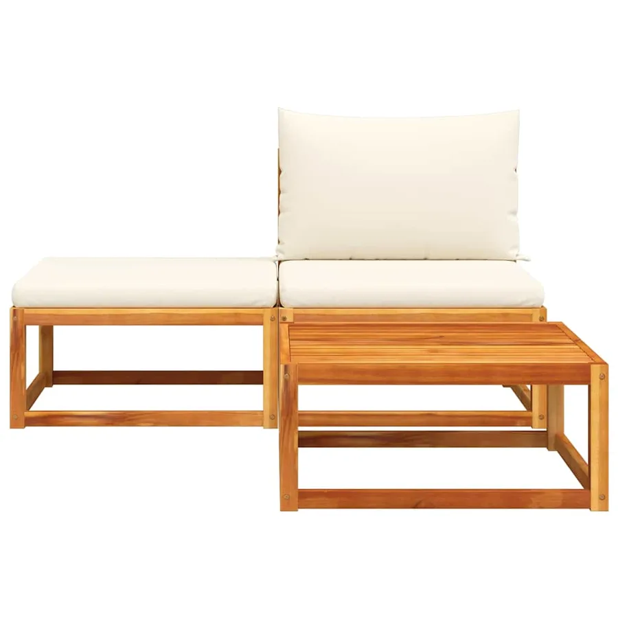 Ensemble de canapés de jardin 3 pièces avec coussins en bois d'acacia et rotin - 4