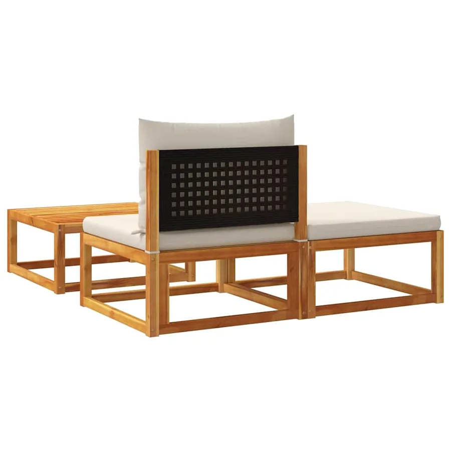 Ensemble de canapés de jardin 3 pièces avec coussins en bois d'acacia et rotin - 6