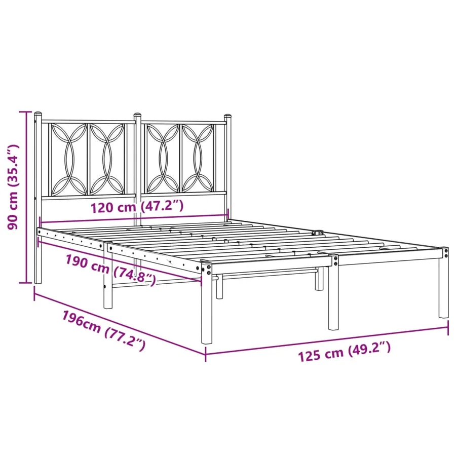 Cadre de lit métal sans matelas et tête de lit blanc 120x190 cm - 8