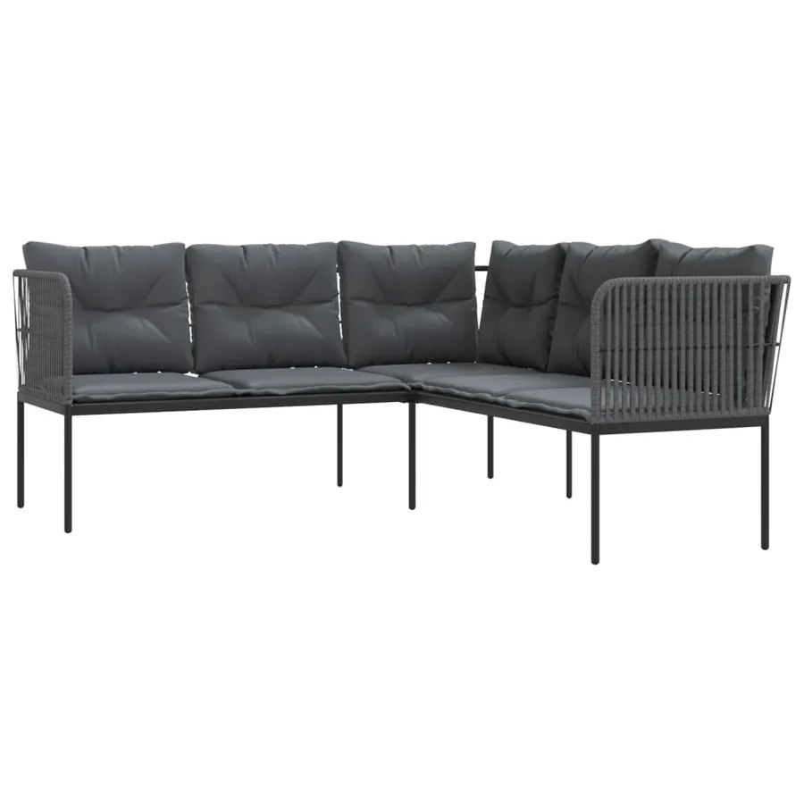 Canapé de jardin avec coussins forme de L noir acier textilène - 2