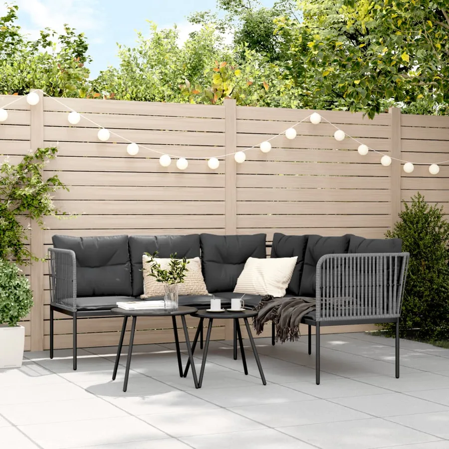 Canapé de jardin avec coussins forme de L noir acier textilène - 3