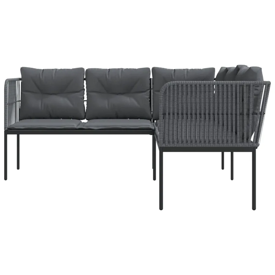Canapé de jardin avec coussins forme de L noir acier textilène - 4