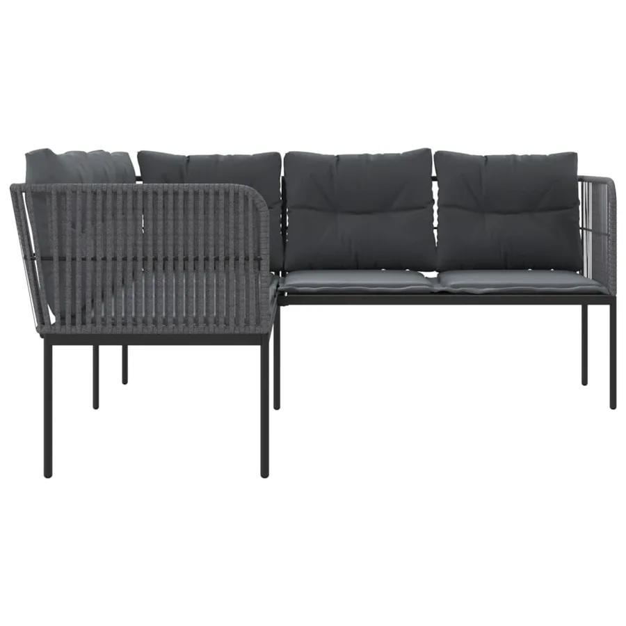 Canapé de jardin avec coussins forme de L noir acier textilène - 5
