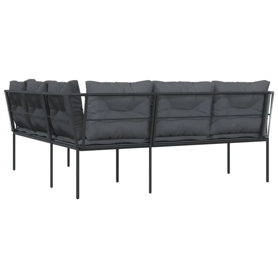 Canapé de jardin avec coussins forme de L noir acier textilène - 6