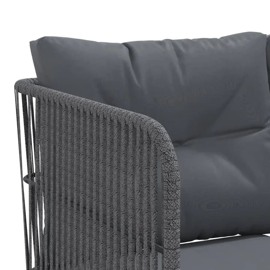 Canapé de jardin avec coussins forme de L noir acier textilène - 7