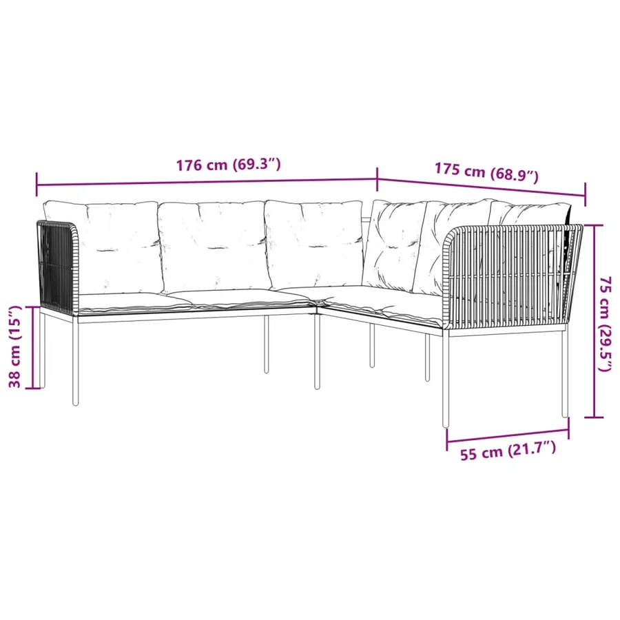 Canapé de jardin avec coussins forme de L noir acier textilène - 9