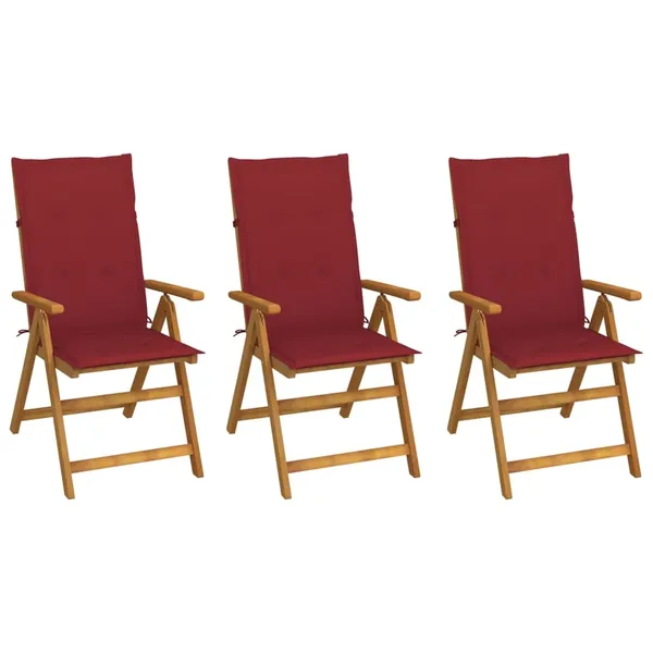 Folding garden chairs set of 3 with cushions Acacia wood