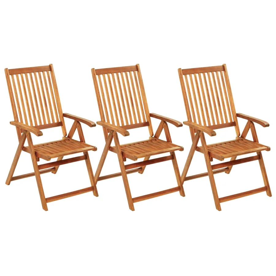 Chaises pliables de jardin lot de 3 avec coussins Bois d'acacia - 2