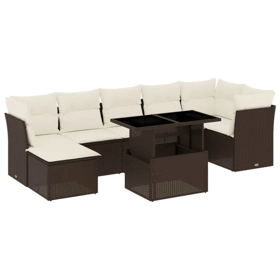 Salon de jardin 8 pcs avec coussins marron résine tressée - 2