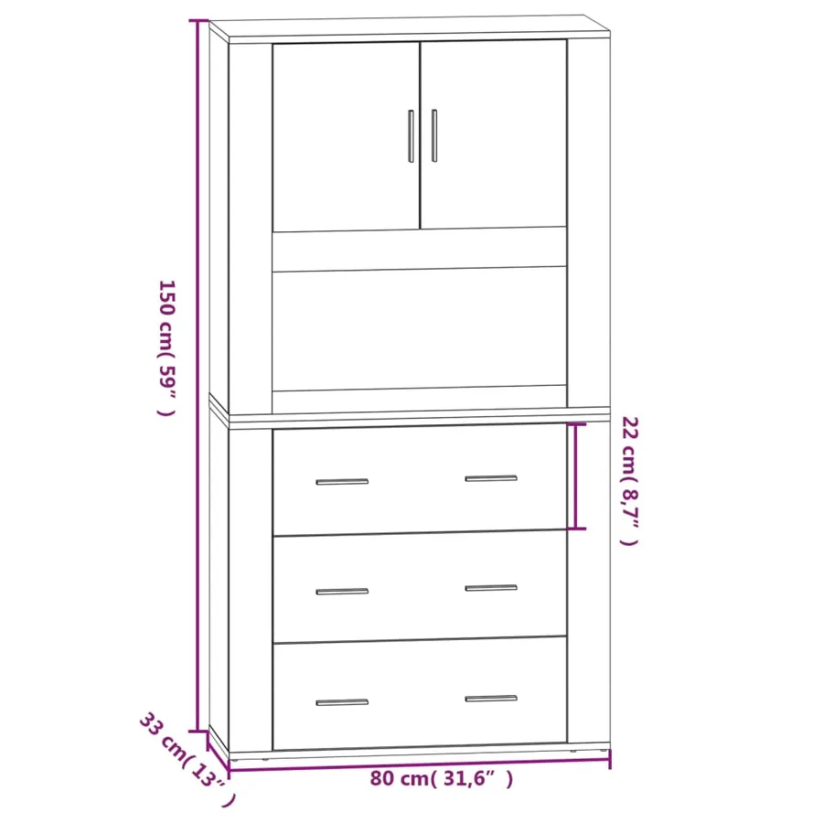 Buffet haut Gris béton Bois d'ingénierie - 12