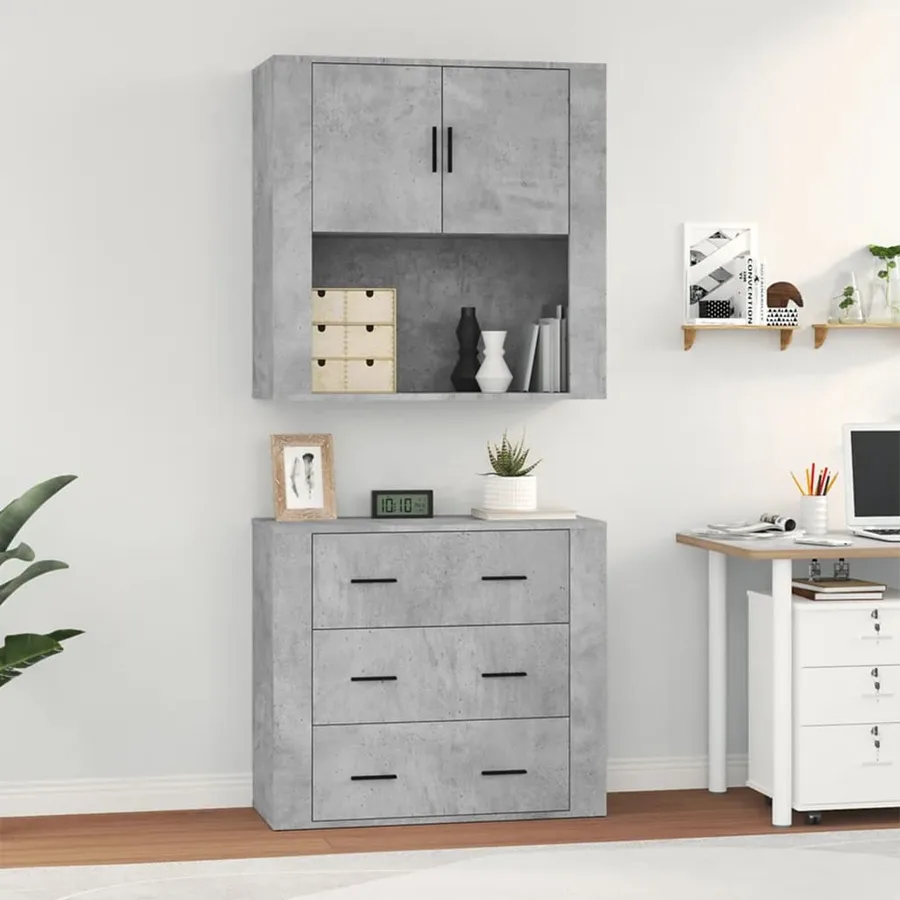 Buffet haut Gris béton Bois d'ingénierie - 4