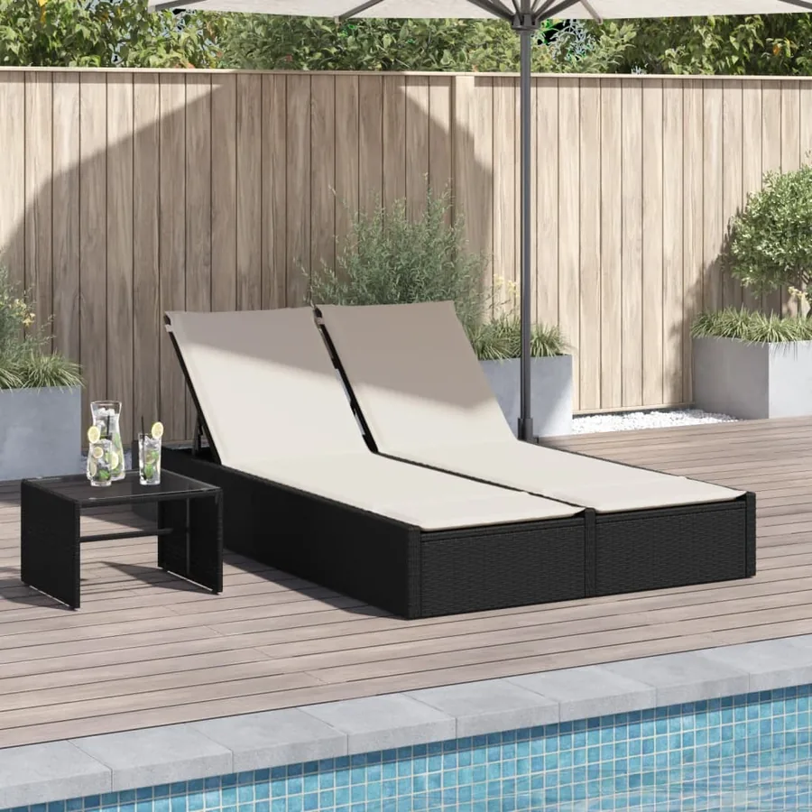 Chaise longue double avec coussins noir résine tressée