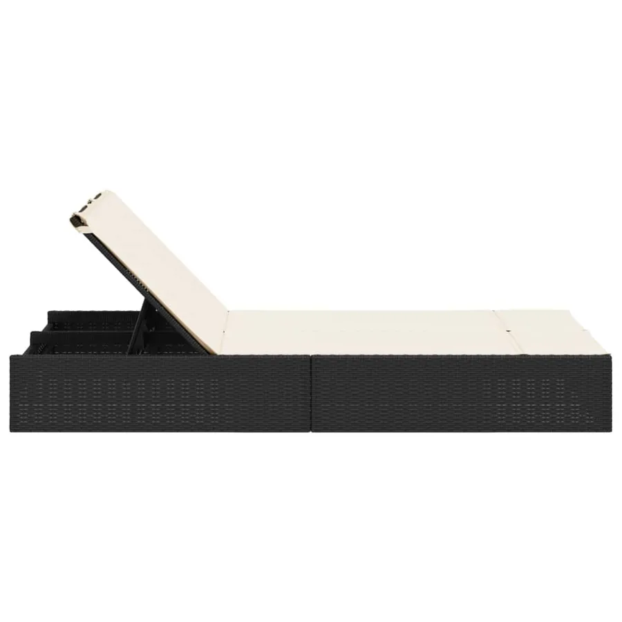 Chaise longue double avec coussins noir résine tressée - 4