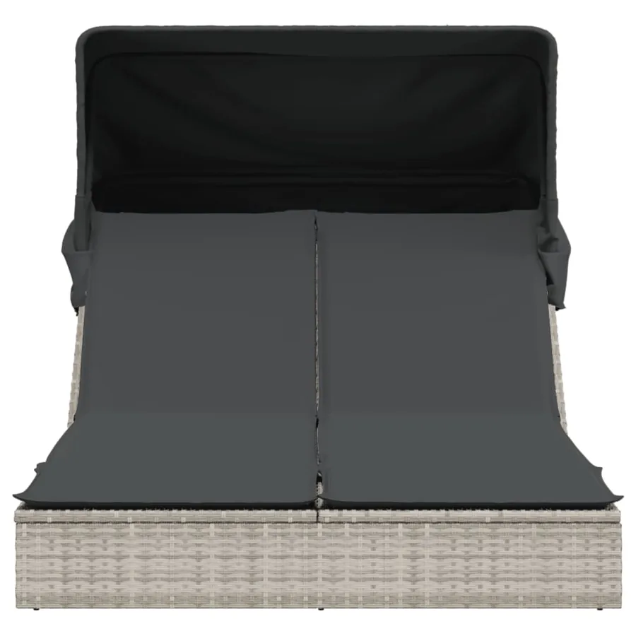 Chaise longue double avec auvent et coussins gris clair rotin - 3