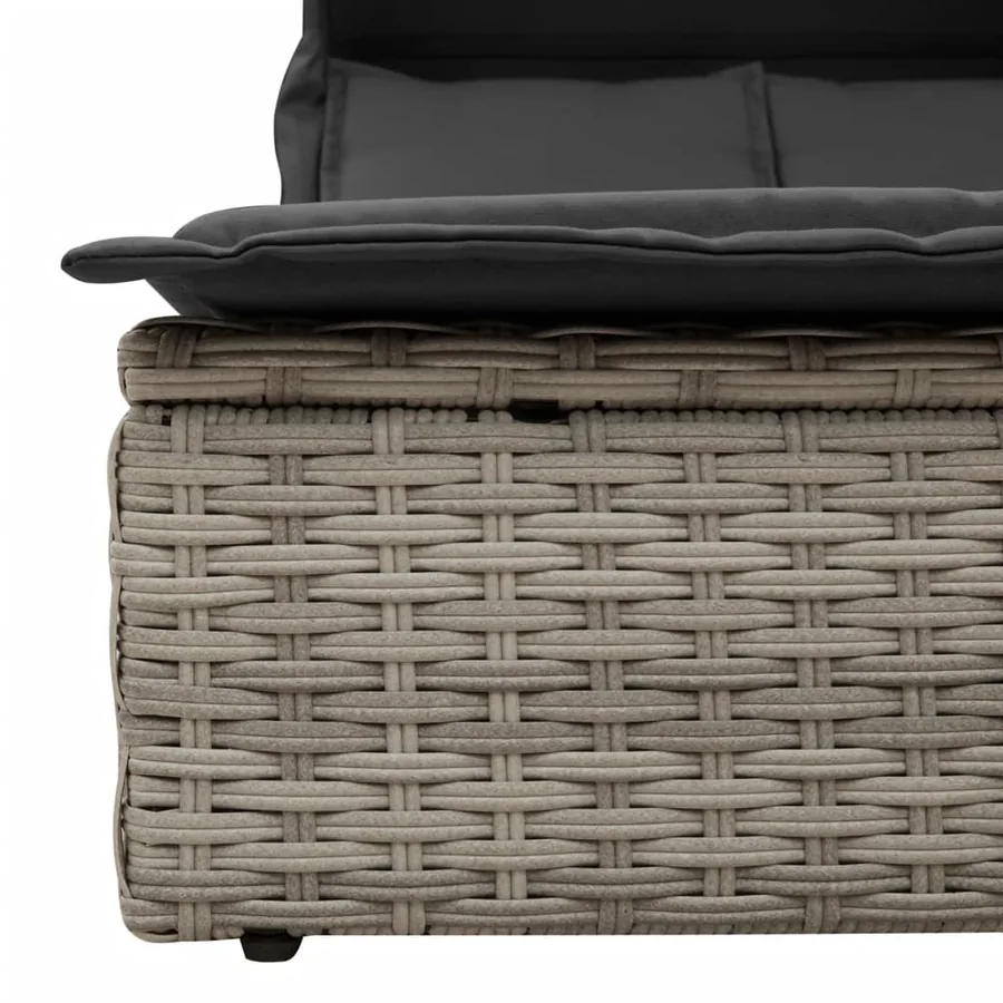 Chaise longue double avec auvent et coussins gris clair rotin - 7
