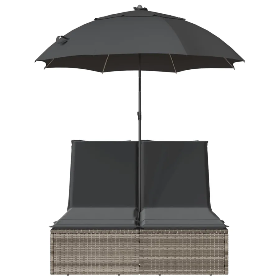 Chaise longue double et coussins et parasol noir résine tressée - 14