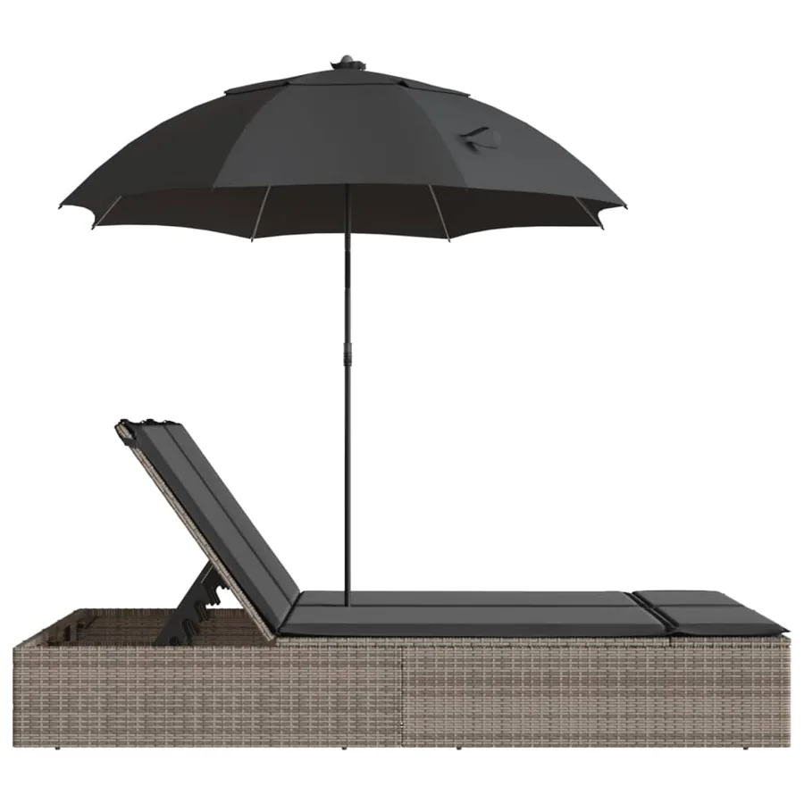 Chaise longue double et coussins et parasol noir résine tressée - 15