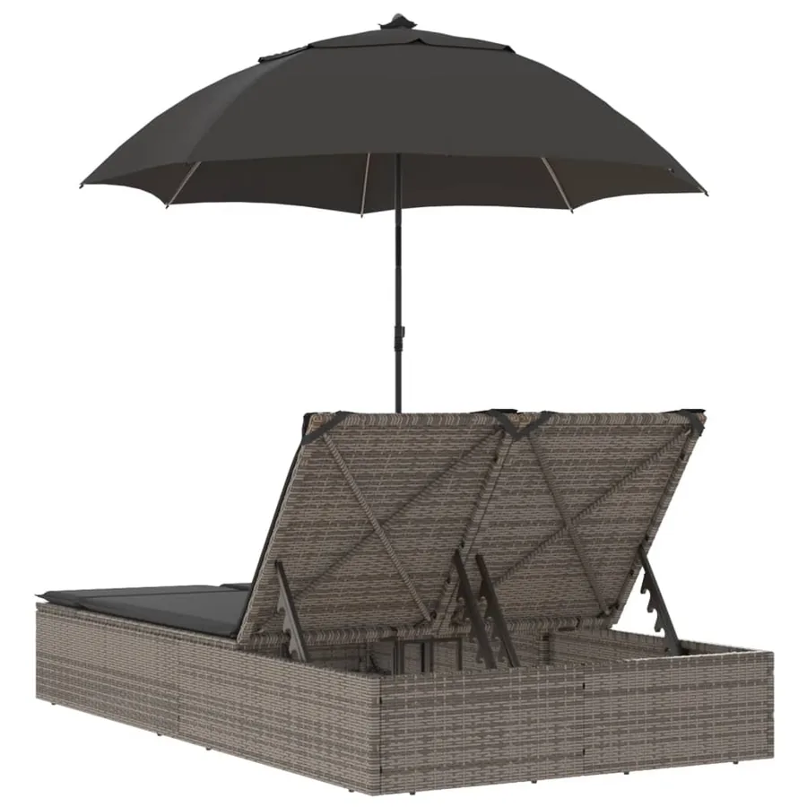 Chaise longue double et coussins et parasol noir résine tressée - 16