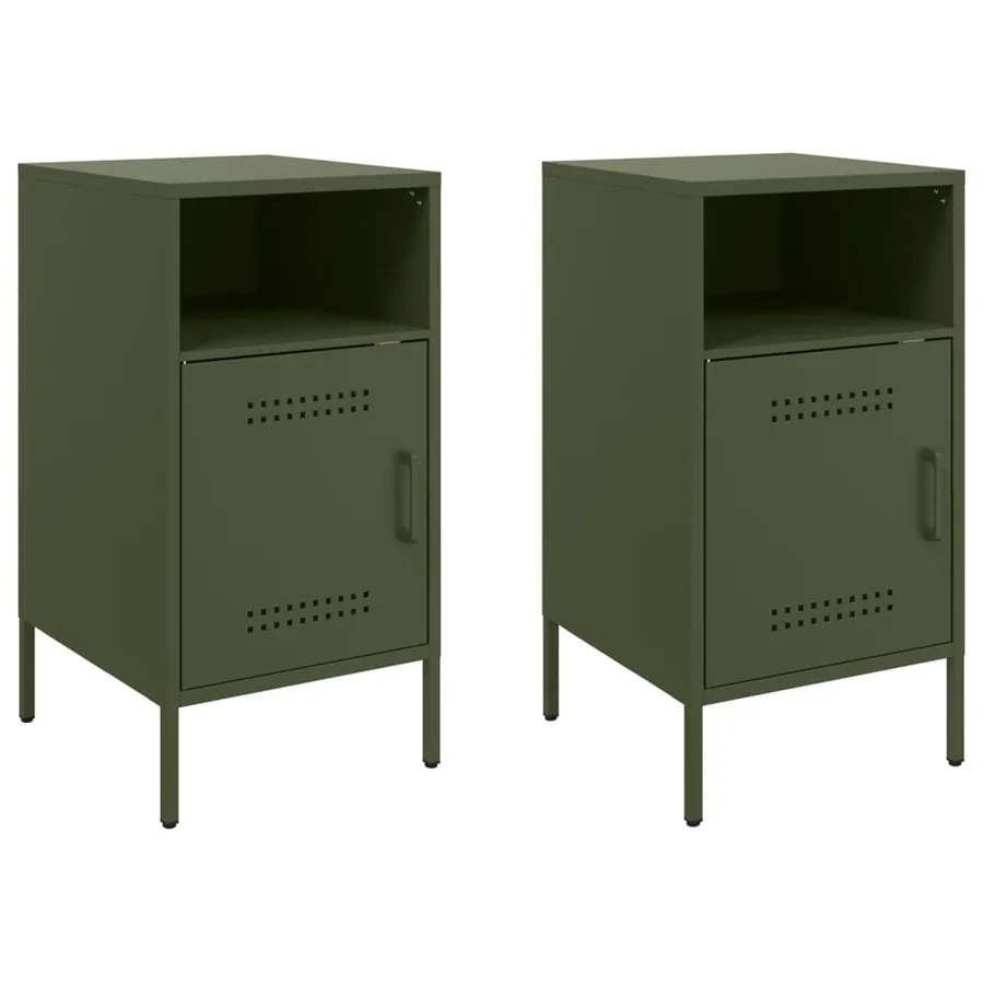 Tables de chevet 2 pcs vert olive 36x39x68 cm acier - 2