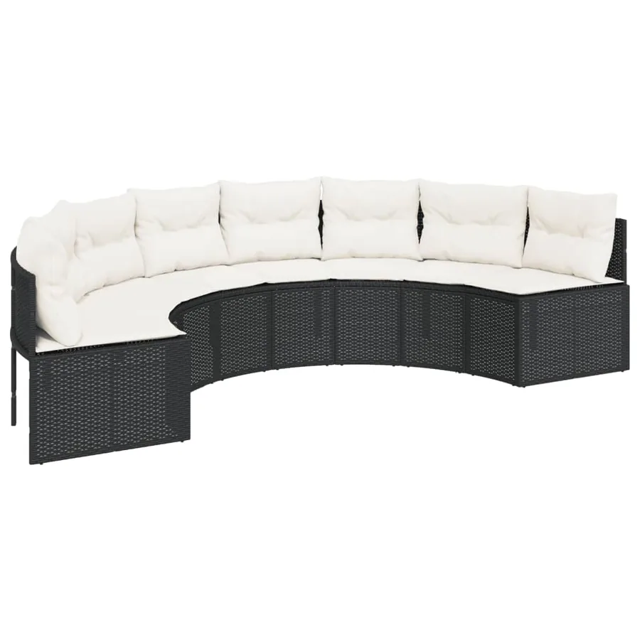 Canapé de jardin table coussins demi-rond noir résine tressée - 4