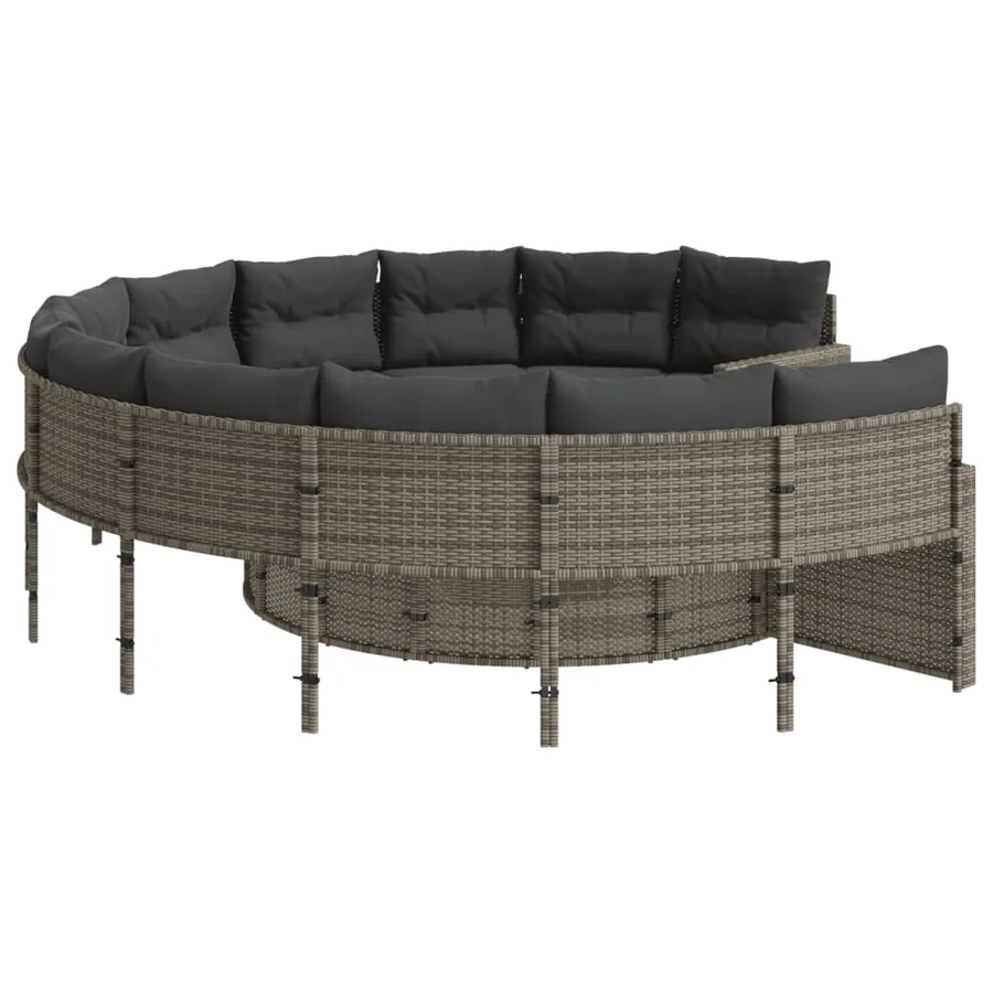 Canapé de jardin avec coussins rond gris résine tressée - 4