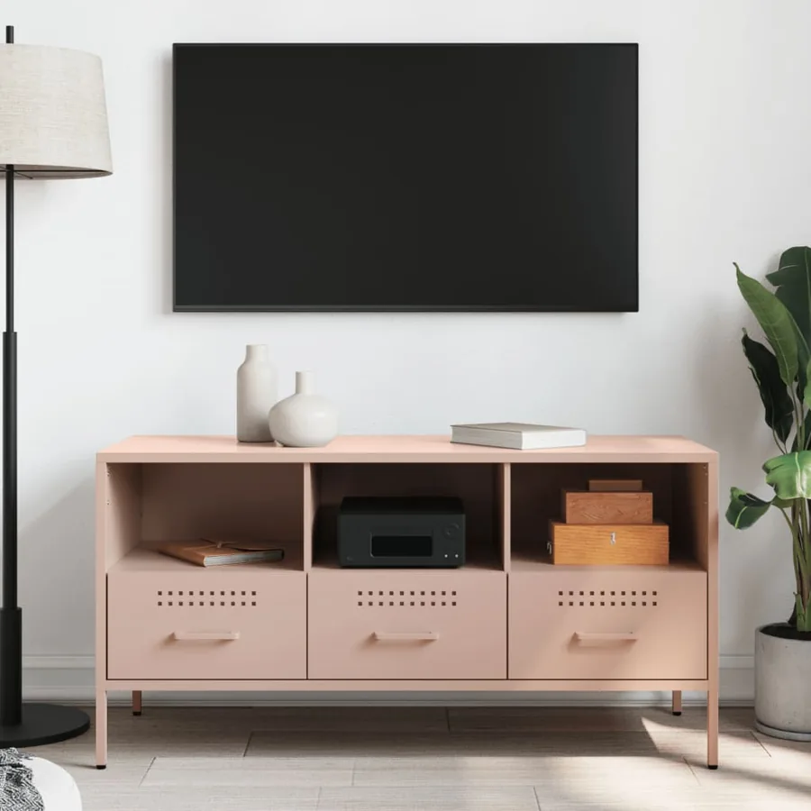 Meuble TV rose 100,5x39x50,5 cm acier - 3