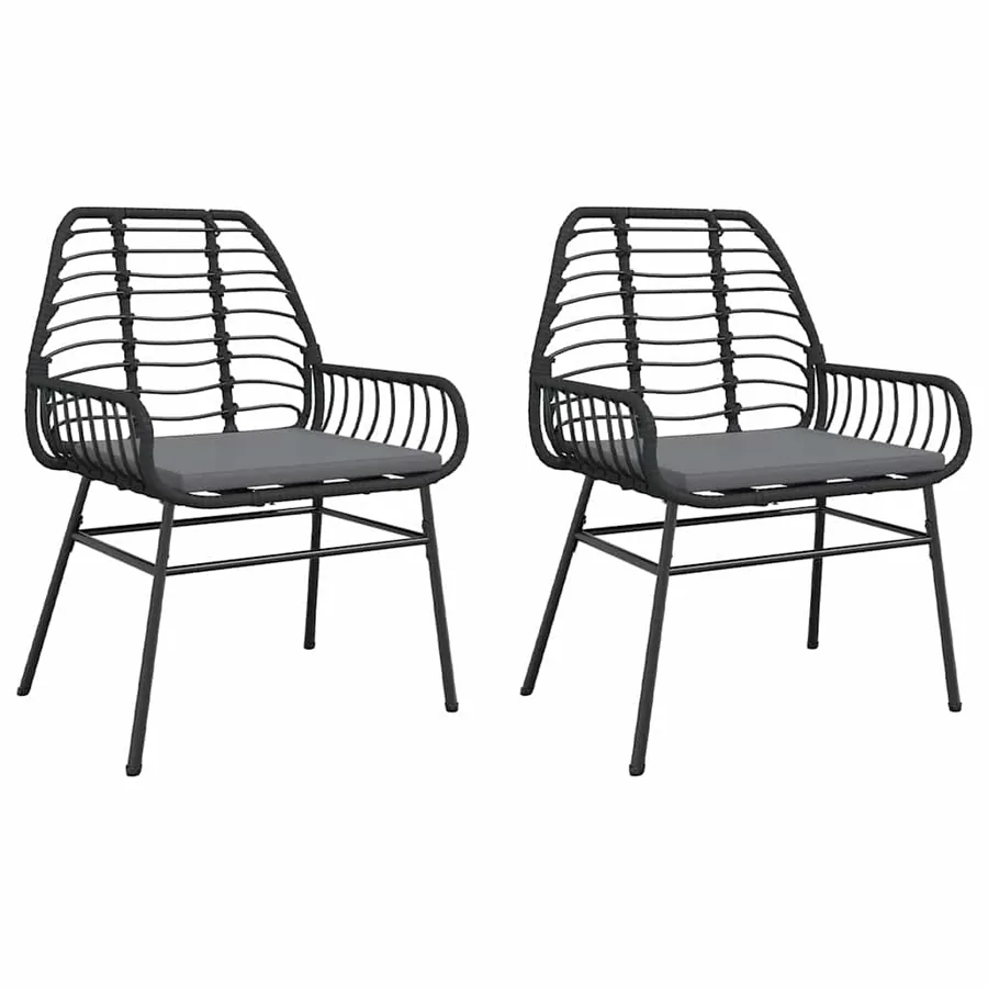 Chaises de jardin lot de 2 avec coussins noir résine tressée - 2
