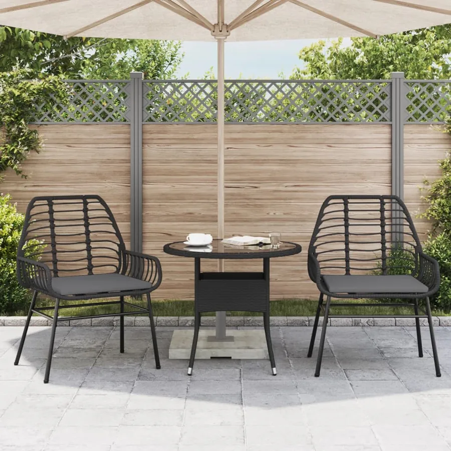 Chaises de jardin lot de 2 avec coussins noir résine tressée - 3