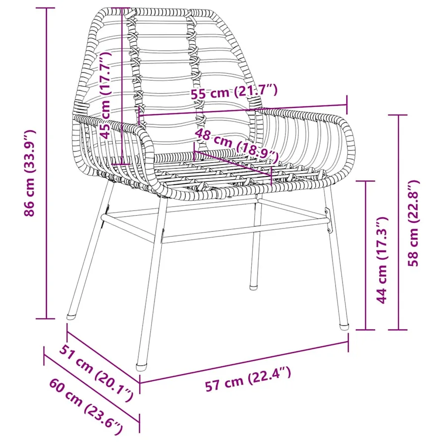 Chaises de jardin lot de 2 Noir Résine tressée - 9