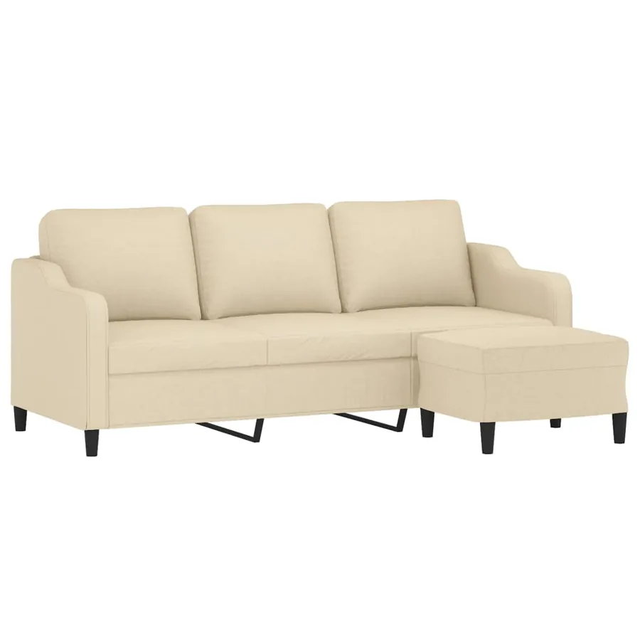Canapé à 3 places avec repose-pieds Crème 180 cm Tissu - 3