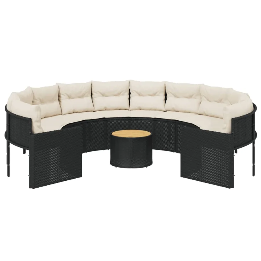 Canapé de jardin avec table coussins rond noir résine tressée - 4