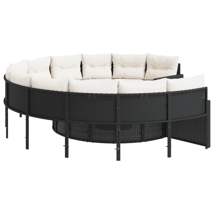 Canapé de jardin avec table coussins rond noir résine tressée - 5