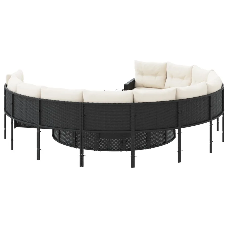 Canapé de jardin avec table coussins rond noir résine tressée - 6