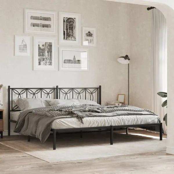 Cadre de lit métal sans matelas avec tête de lit noir 193x203cm