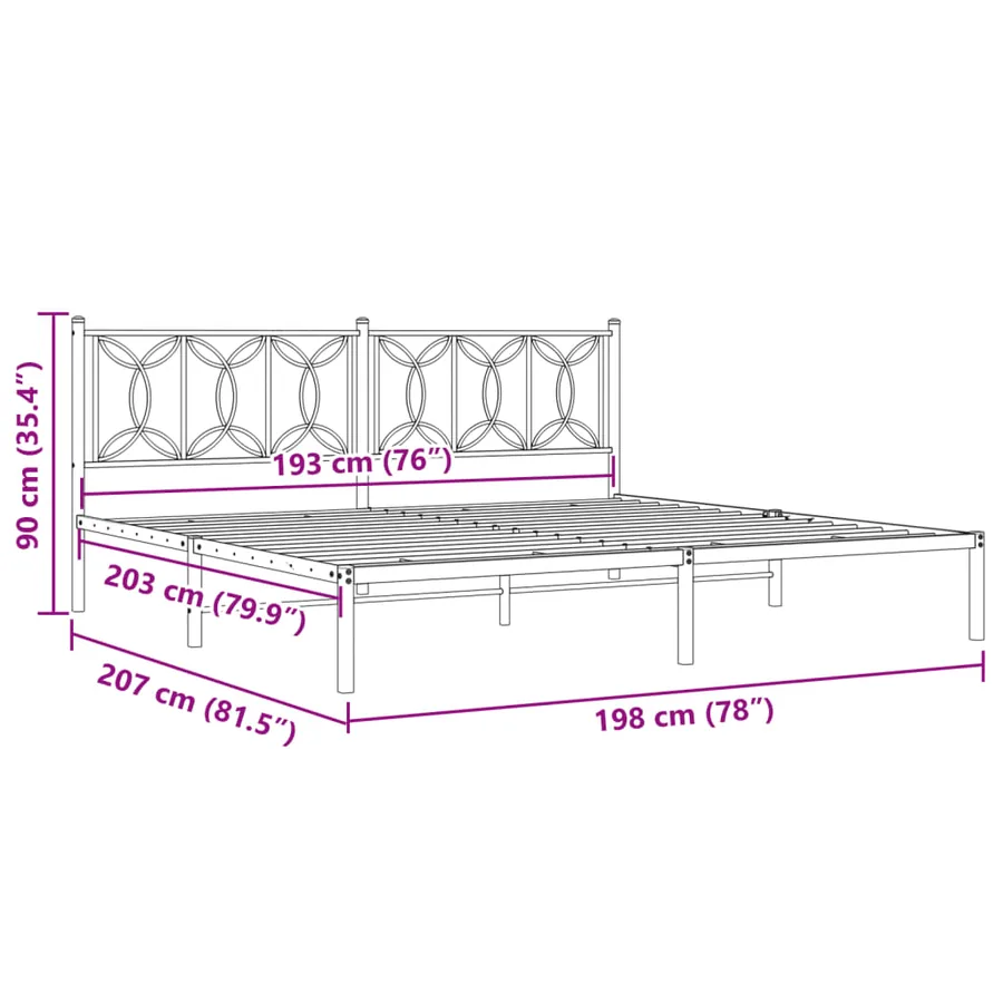 Cadre de lit métal sans matelas avec tête de lit noir 193x203cm - 8