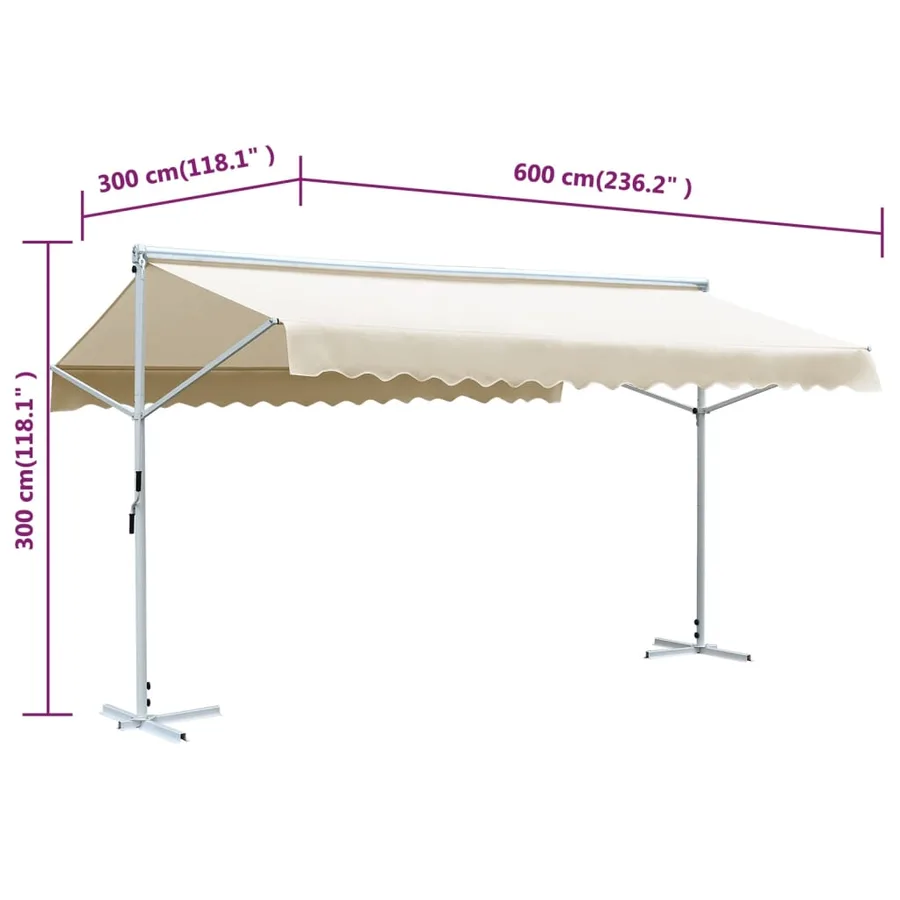 Auvent sur pied 600 x 300 cm Crème - 10