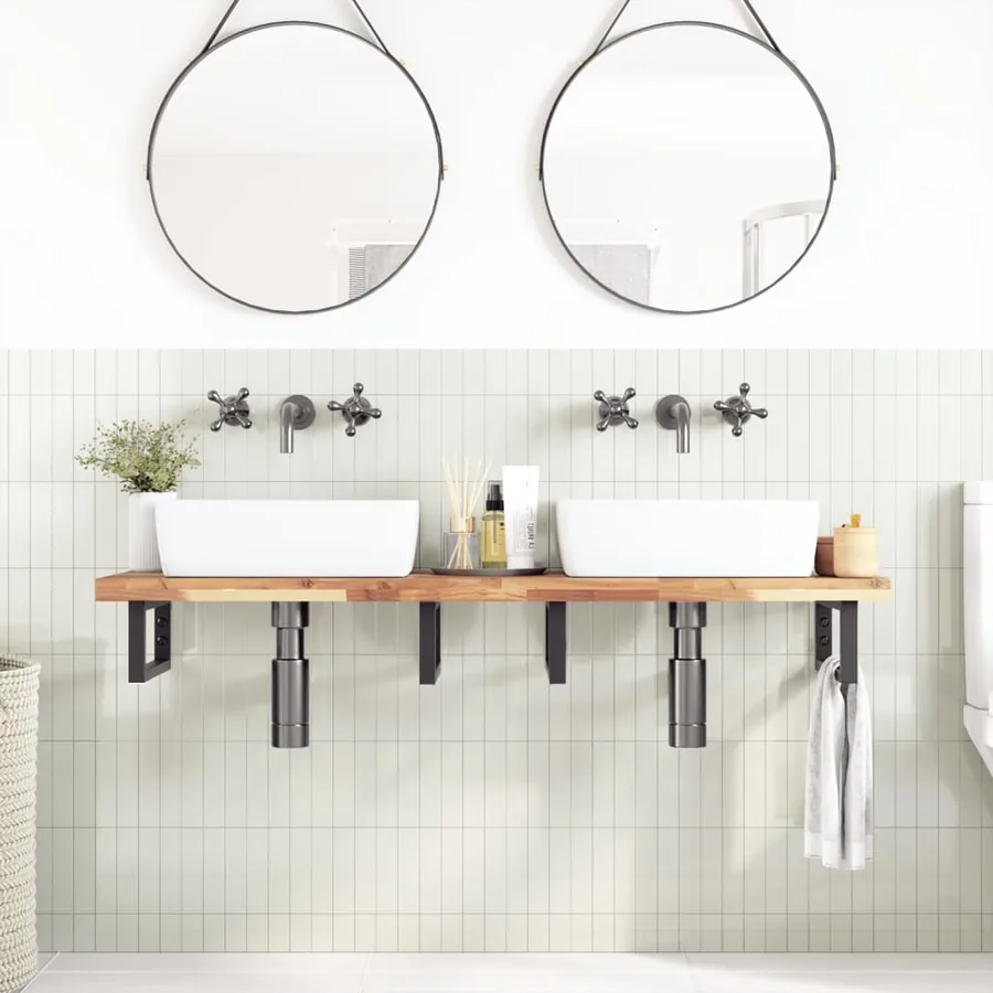 Dessus de meuble de salle de bain non traité bois d'acacia - 2