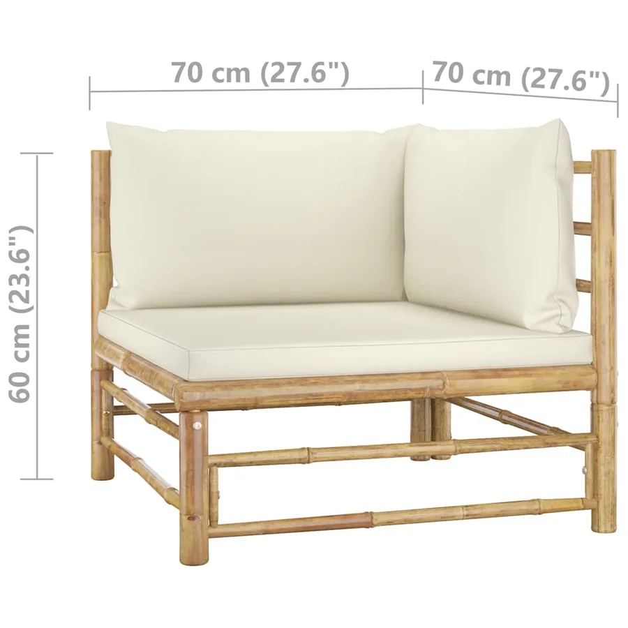 Salon de jardin 12 pcs avec coussins blanc crème bambou - 13