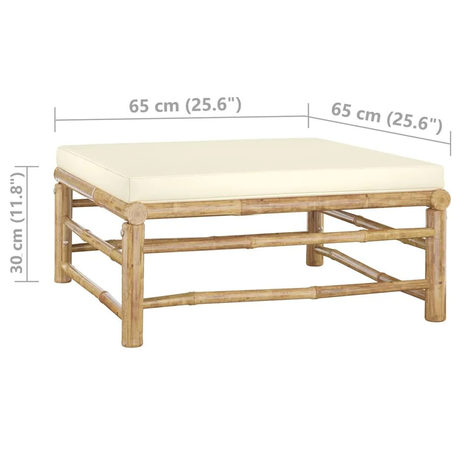 Salon de jardin 12 pcs avec coussins blanc crème bambou - 15