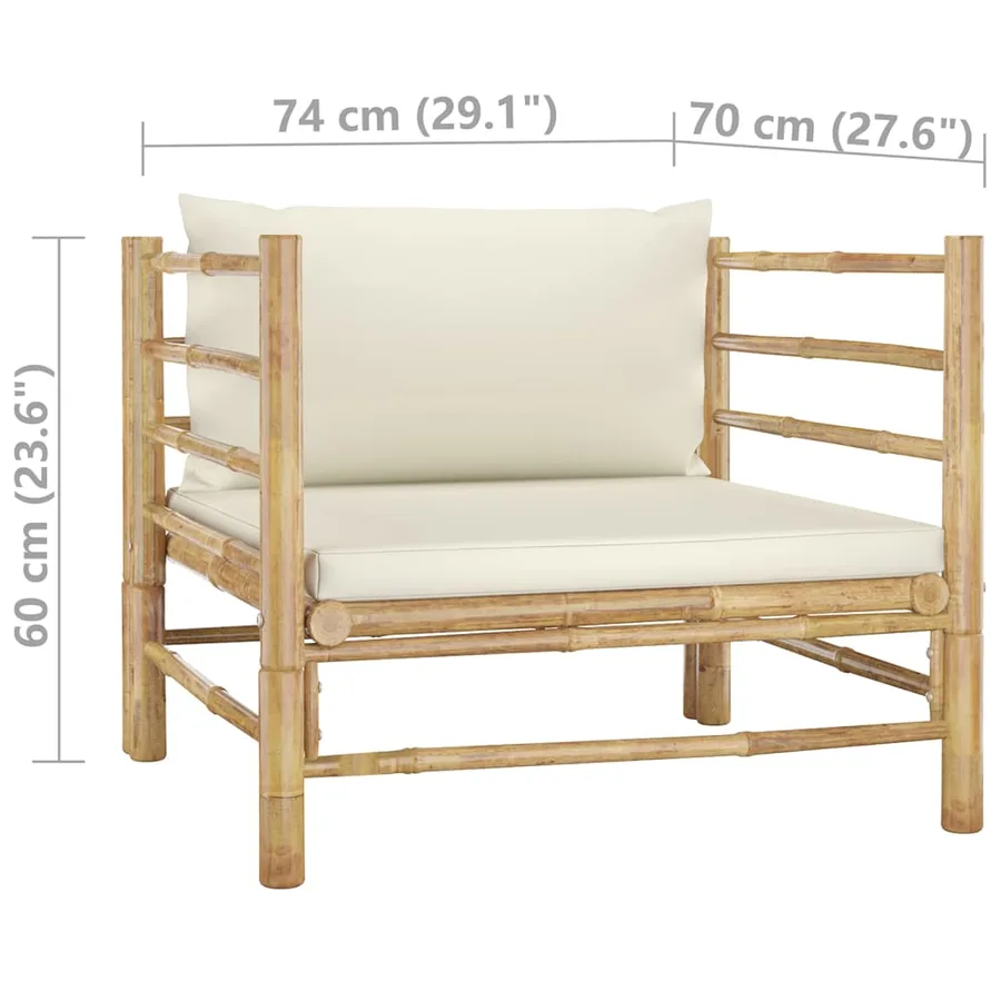 Salon de jardin 12 pcs avec coussins blanc crème bambou - 16