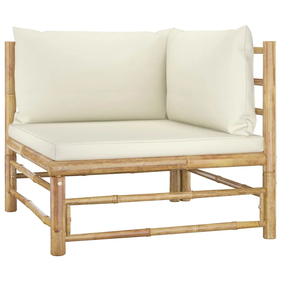 Salon de jardin 12 pcs avec coussins blanc crème bambou - 3