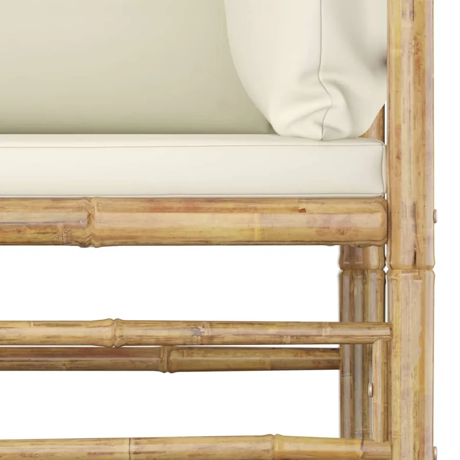 Salon de jardin 12 pcs avec coussins blanc crème bambou - 4